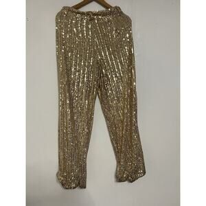 Wisteria Lane women's sequin pants GOLD shimmer Size Large